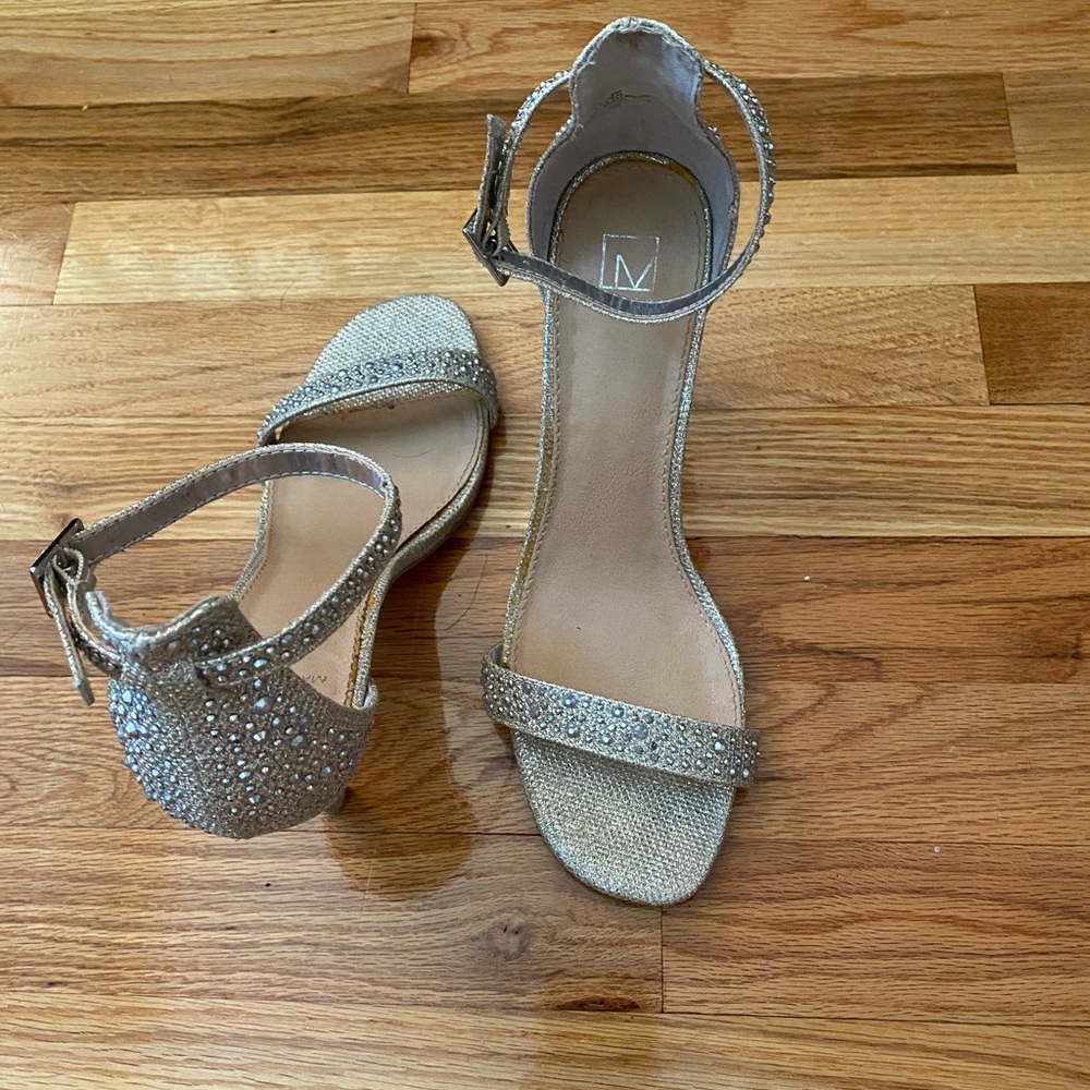 Bedazzled toe strap heels